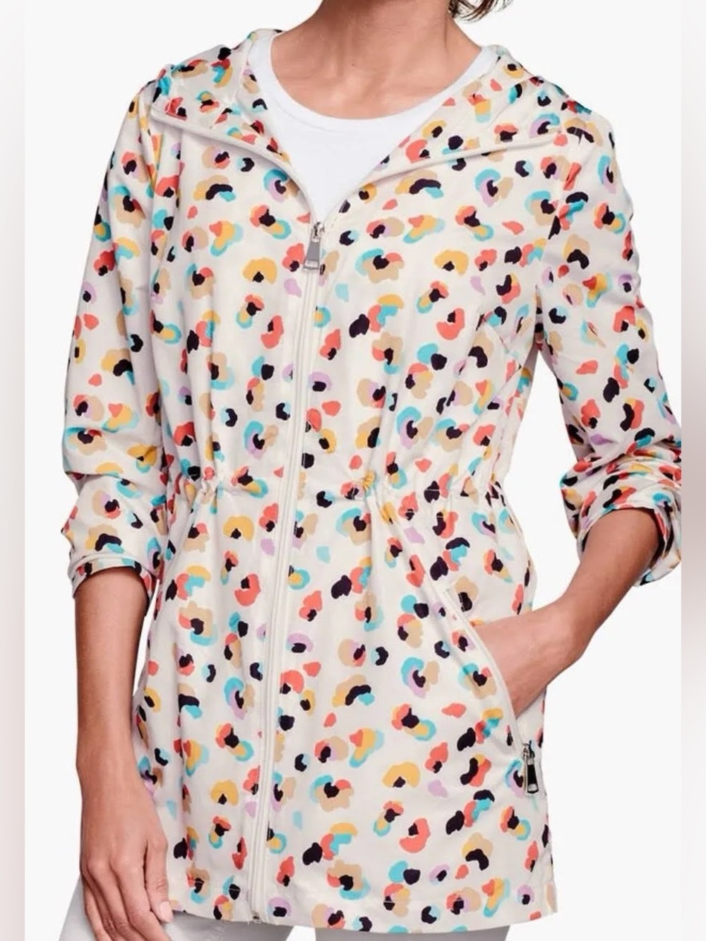NWOT Johnston & Murphy Multicolor Print Hooded Rain Jacket